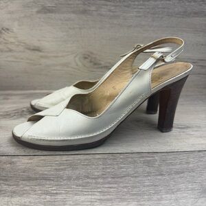 Vintage Fifth Avenue Heels Peep Toe Size US 7 White Leather Spain Strappy